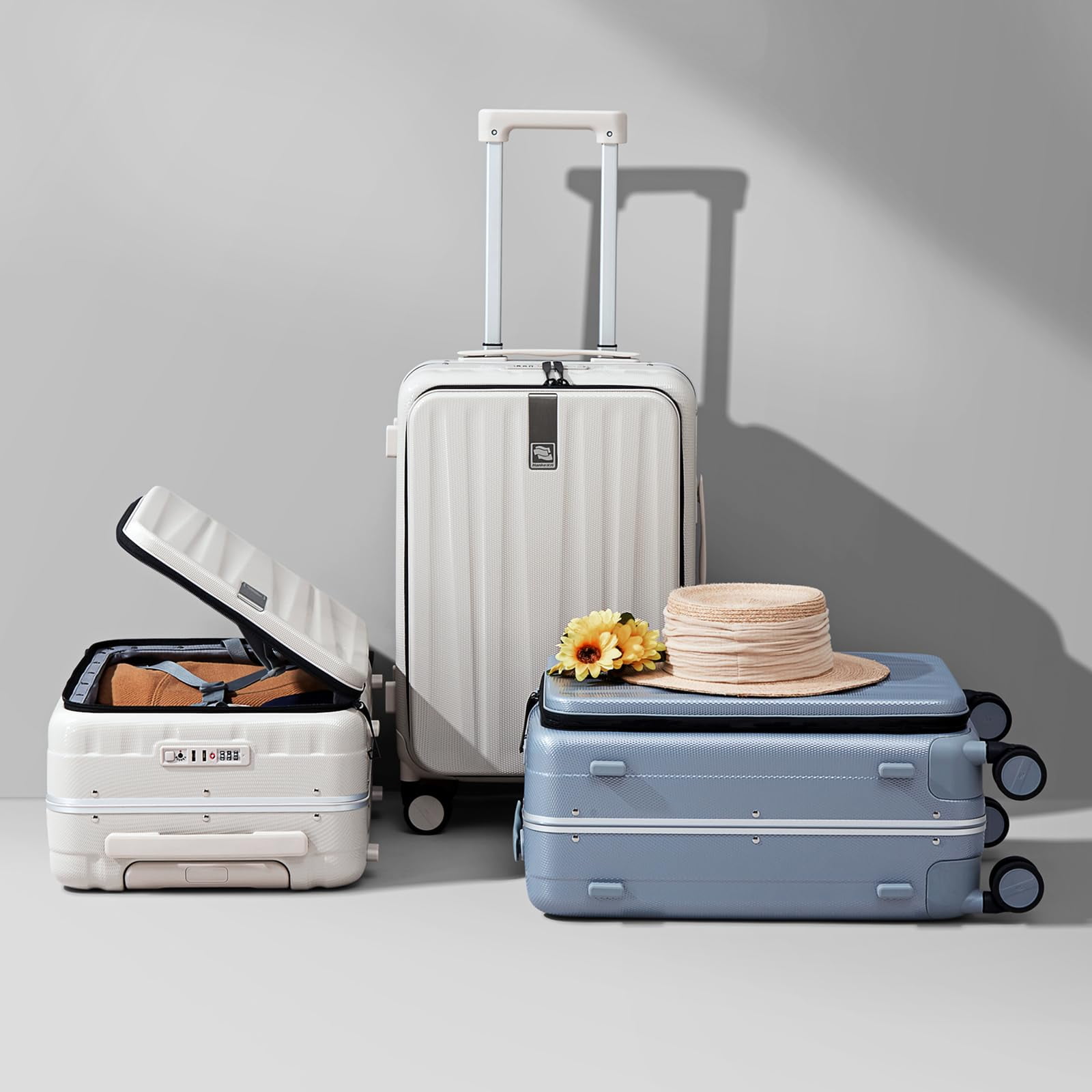 Hanke 26 Inch Checked Luggage with Spinner Wheels PC Hard Suitcase Top Open Aluminum Frame Tsa Luggage Rolling Suitcases for Travel Woman Men.(Grey)