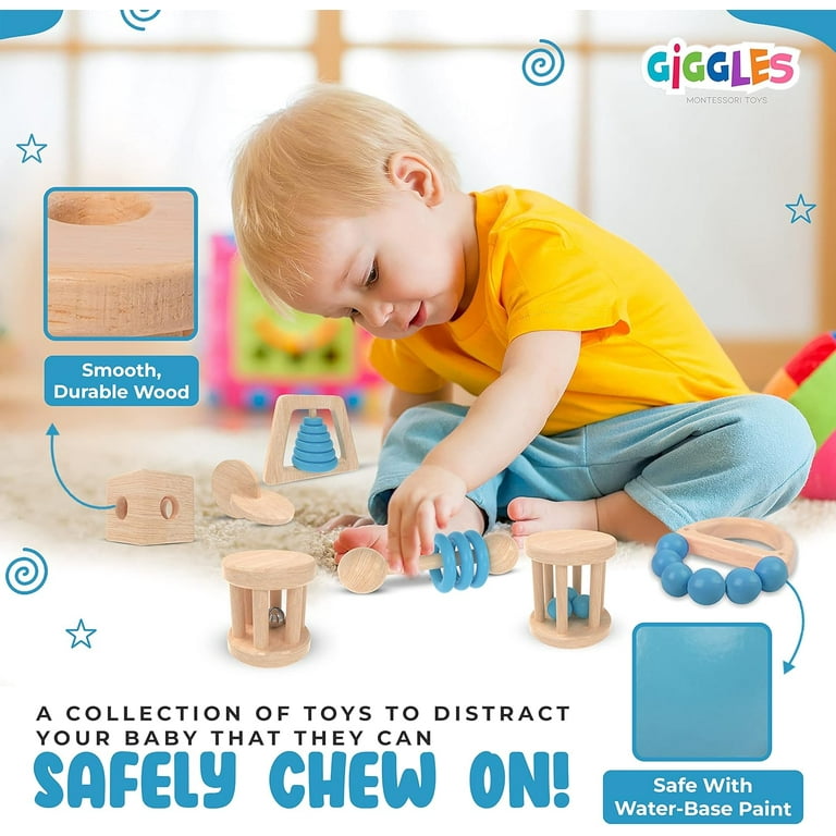Giggles Montessori Toys for Babies 0 6 Months Wooden Baby Toy Rattle Teether Teethers Teething for Babies Natural Wood Baby Toys Infant Circle Rattle Rattles Baby Wooden Toys 6 12 Walmart