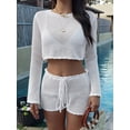 thumbnail image 5 of Women'S 2 Piece Hollow Out Vacation Outfits Crochet Crop Top with Mini Shorts Matching Sets White L, 5 of 9