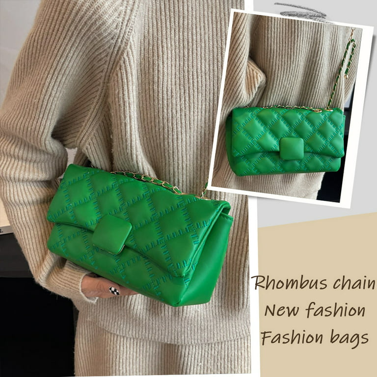 Crossbody Bags for Women Small Handbags PU Leather Shoulder Bag Ladies  Purse Evening Bag Quilted Satchels with Chain Strap,green，G153028