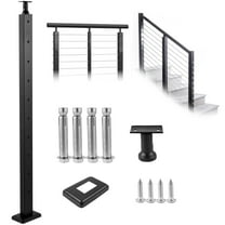 KFFKFF Handrail Post for Cable Railing, Deck and Stair, 36 x 0.98 x 1.97", Stainless Steel with Brushed Finish, Pre-Drilled Pickets, Includes Mounting Bracket, Black Stair Railing Kit