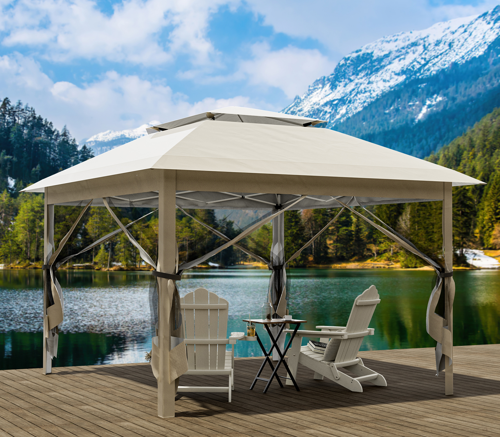 JOINATRE 11 x 11FT Double Roof Pop up Gazebos Canopy with Mosquito