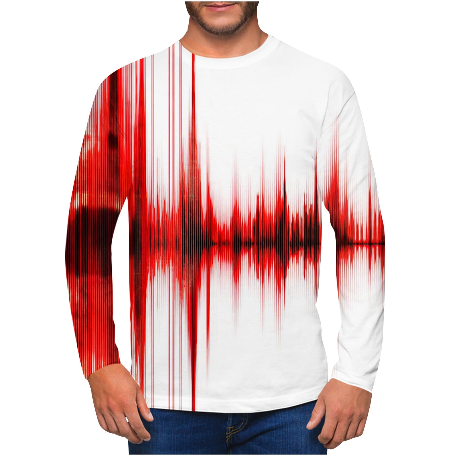 XFLWAM Long Sleeve Tee Shirts for Mens Boys Fashion 3D Abstract Graphic Shirt Print Round Neck Daily Tops Streetwear Red L - Walmart.com