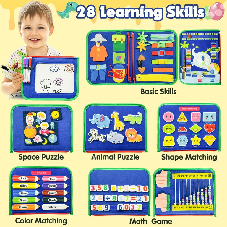 TOPFOX Busy Board, Montessori Busy Book for Toddlers, Learning