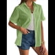 thumbnail image 2 of Camisa de Algodón de Corta con Botones y Dobladillo Enrollado para Mujer, Informal, de Verano, con Cuello en V, para Playa. Amarillo y Verde XXL, 2 of 8