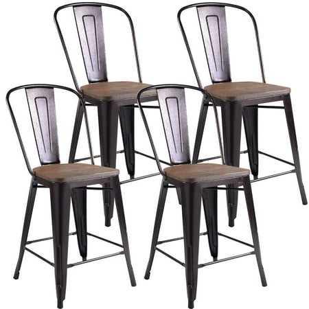 Dining Room Collection Bar Stool - Costway Copper Set of 4 Metal Wood Counter Stool Kitchen Dining Bar Chairs Rustic