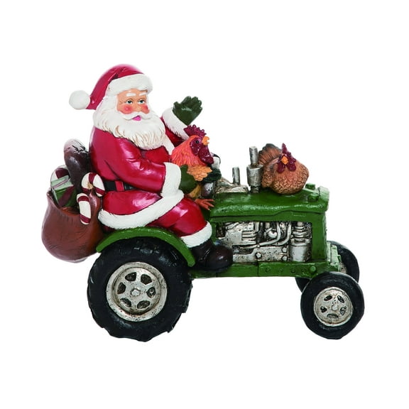 Santa Tractor Festive Green 8 x 5 Resin Stone Christmas Holiday Figurine
