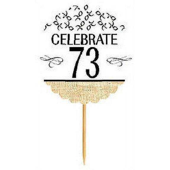 73rd Birthday / Anniversary Novelty Burlap Cupcake Decoration Picks -12pack