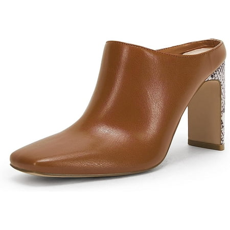 

Womens Square Toe Mules Slip On Snakeskin High Heel Faux Leather Ankle Boots