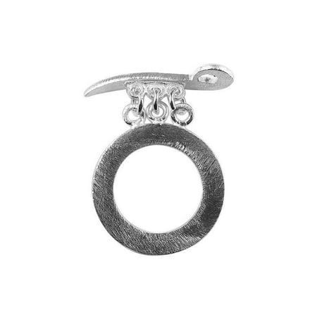 Silver Sword Hawaii - TSF-182 Silver Overlay Simple Round Shape Brushed Chip Ring & Sword Shap Bar Toggle 26MM