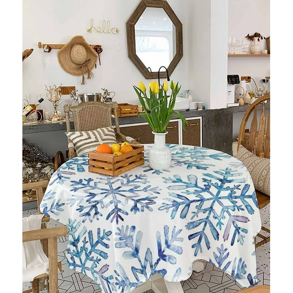 Blue Snowflake Christmas Tablecloth Square Table Cloth 54x54, Waterproof Tablecloth Outdoor Table Cloth, Xmas Winter Snowflake Washable Table Cover for Kitchen Dining Party