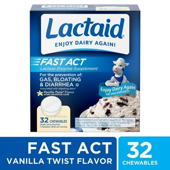 Lactaid Fast Act Lactose  Chewables, Vanilla, 32 Packs of 1 ct