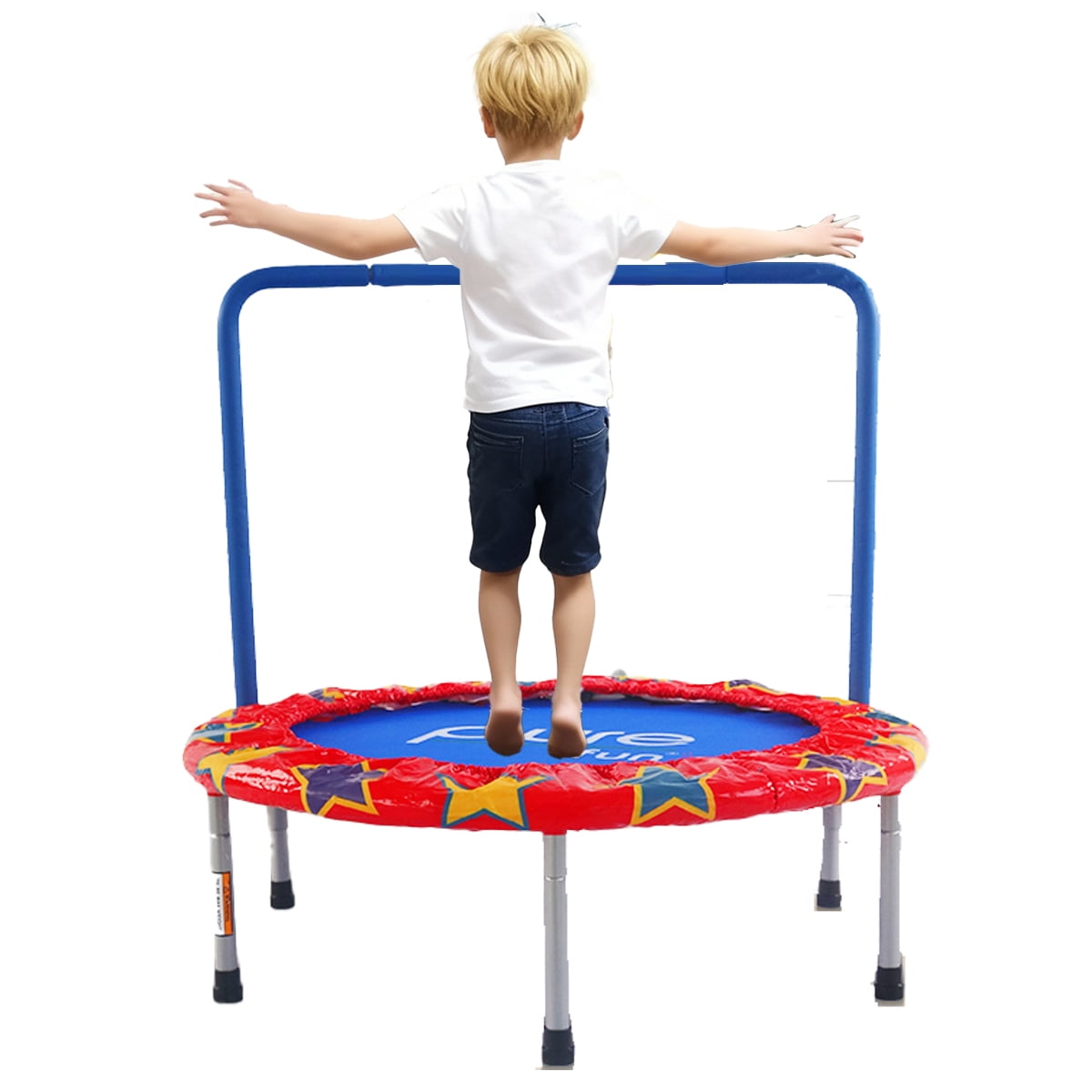 36-Inch Round Mini Trampoline for Kids – Indoor Bounce Playmat with N-Shaped Handle, Steel Frame & PVC Cover – Safe Exercise for Toddlers (Colorful)