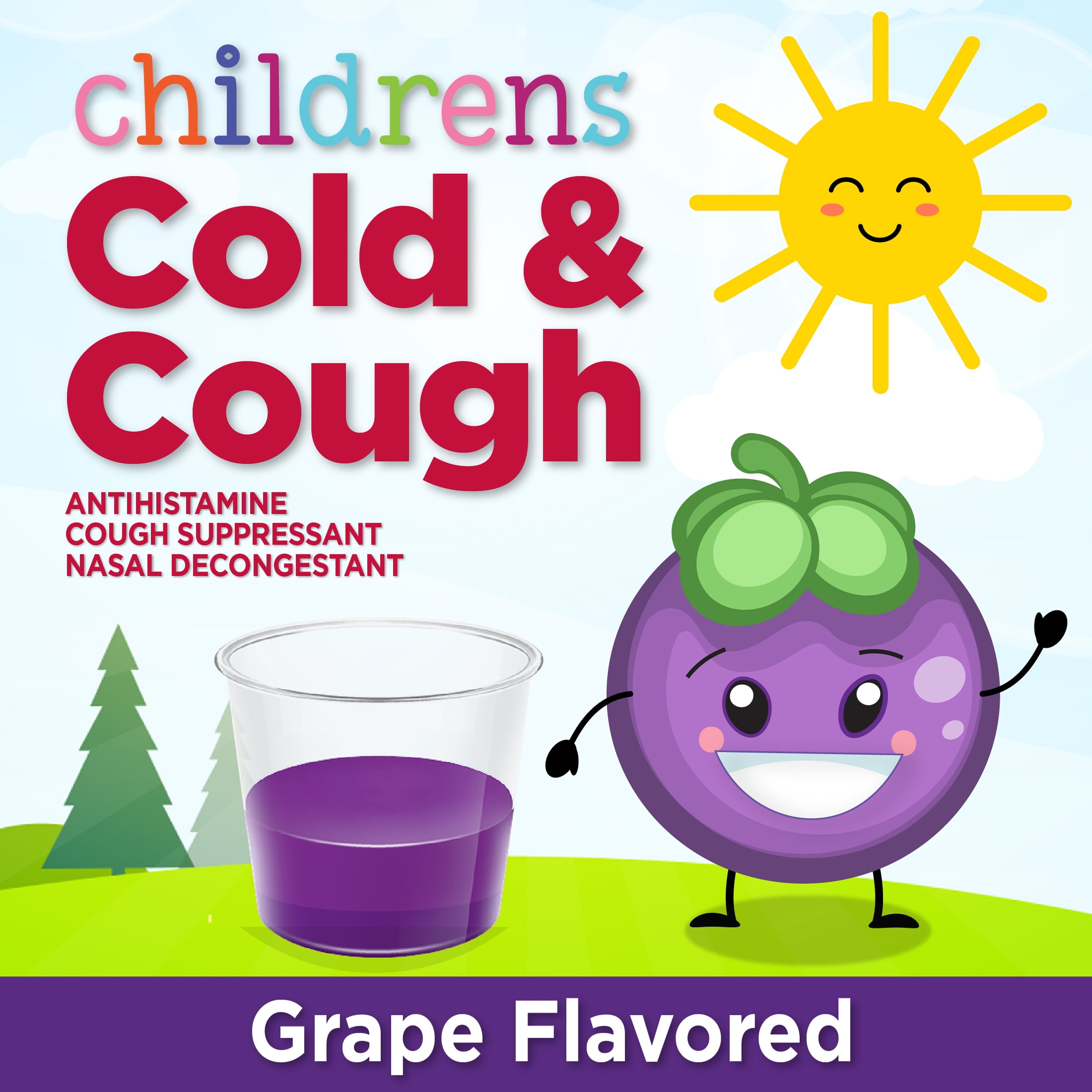 Equate Children's Cold and Cough Liquid, Grape Flavor, Ages 6 Years and Older, 8 oz, Compare to Children's Dimetapp® Cold & Cough Active Ingredients