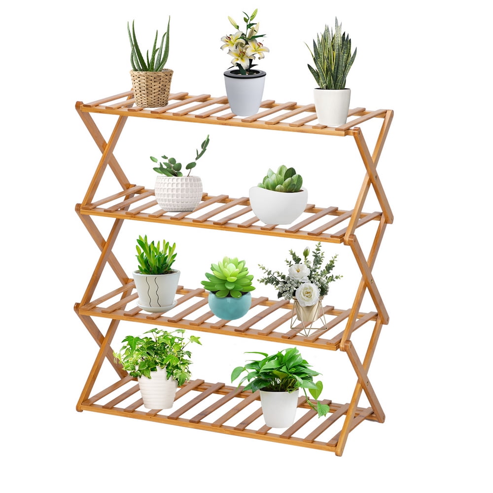 Kepooman 4-layer Foldable Flower Shelf/Plant Shelf/Wood Shelf, Multi-purpose Storage Shelf/Book Shelf, Garden Yard Terrace Balcony Bedroom, Natural Kepooman 4-layer Foldable Flower Shelf/Plant Shelf/Wood Shelf, Multi-purpose Storage Shelf/Book Shelf, Garden Yard Terrace Balcony Bedroom, Natural