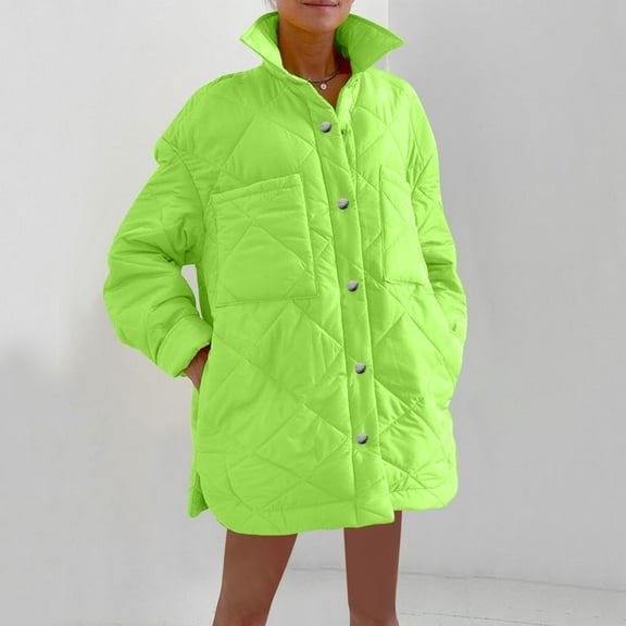jtjvou Oversized Quilted Puffer Jackets for Women Lightweight Button Down Warm Winter Down Coat Outerwear with Pockets Green L