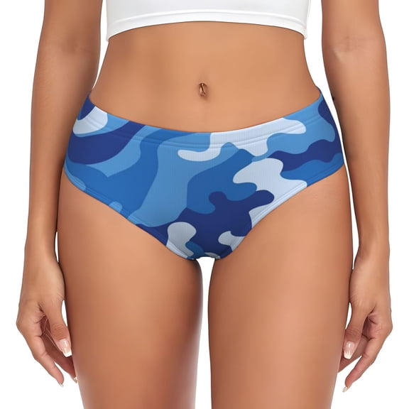 Women Bikini Underwear Blue Camouflage Ladies Panties Hipster Briefs Undies X-Small