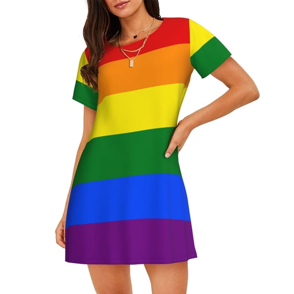Rainbow Gay Proud Flag Women'S Nightgown Sleepwear Short Sleeves Nightshirt Loose Comfy Pajama Xx-Large