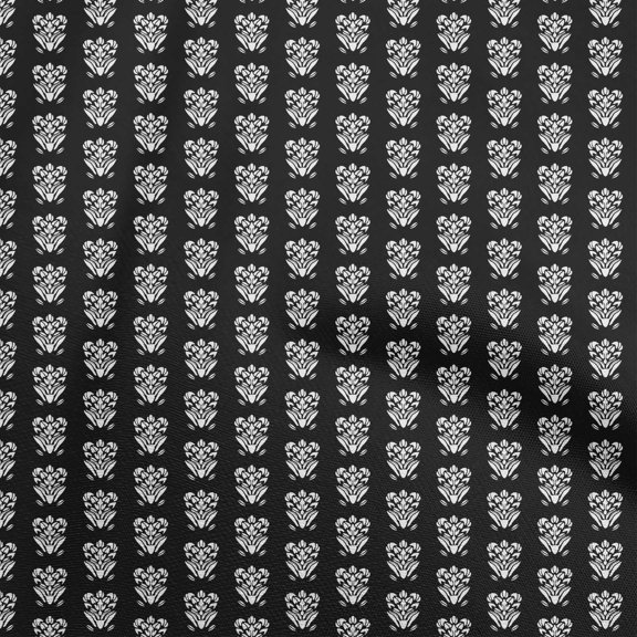 oneOone Polyester Spandex Black Fabric Asian Floral Block Craft Projects Decor Fabric Printed By The Yard 56 Inch Wide