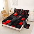thumbnail image 2 of Manfei Abstract 3D Cube Queen Sheets, Geometric Checkered Queen Sheet Sets, Black and Red, Black Reversible 4pcs1 Flat Sheet + 1 Fitted Sheet + 2 Pillowcases, 2 of 6