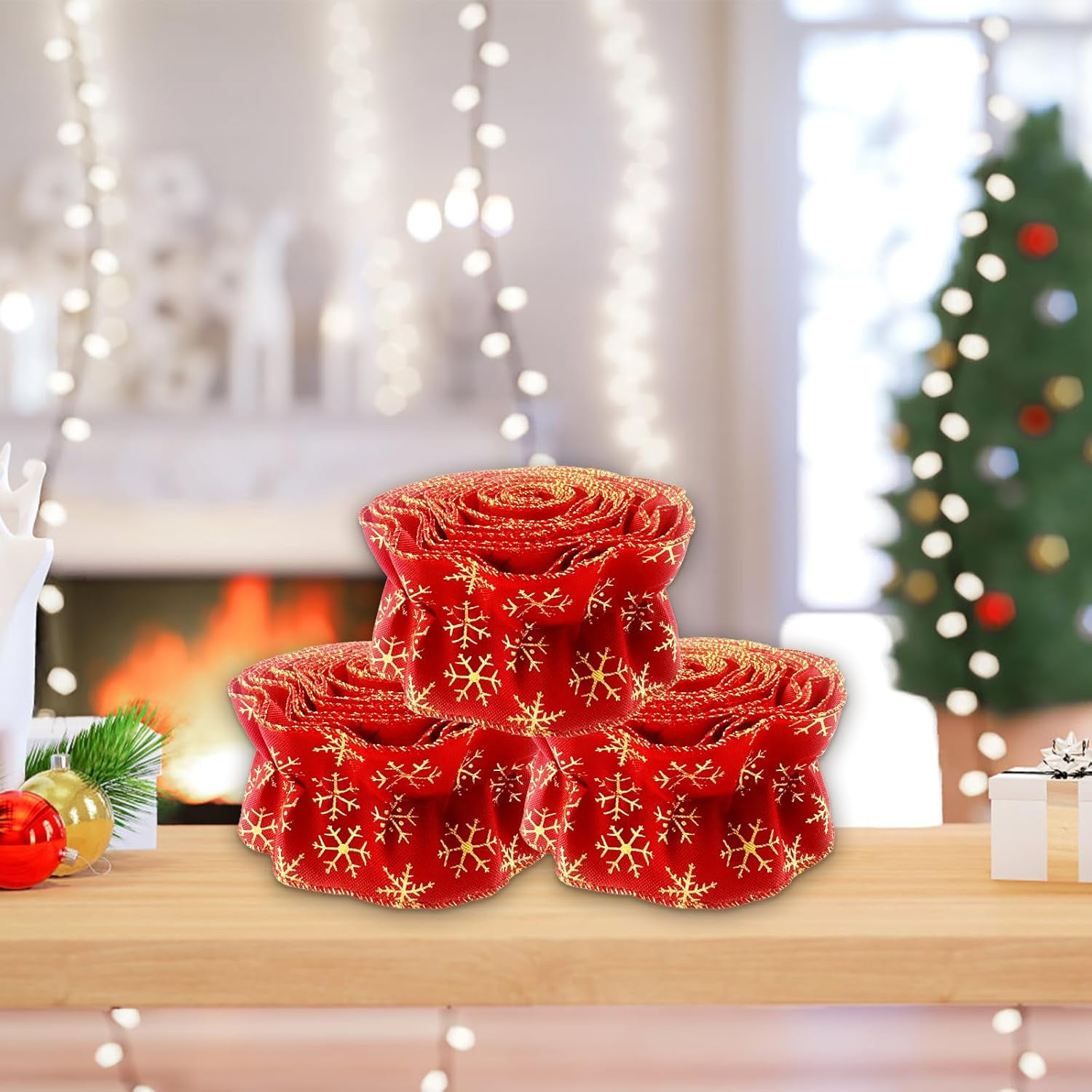 Dalrosia Christmas Tree Ribbon Garland Red and Green Polka Dot Ribbon Garland for Christmas Tree Burlap Ruffled Wired Ribbon Xmas Tree Garland Vintage Rustic Farmhouse Home Deco