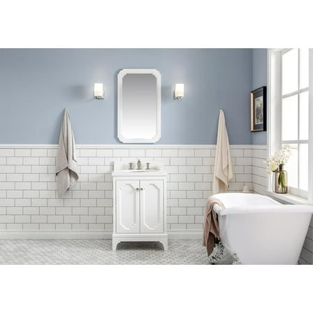Water Creation Queen 24"W Wood Single Bathroom Vanity in Pure White & Nickel