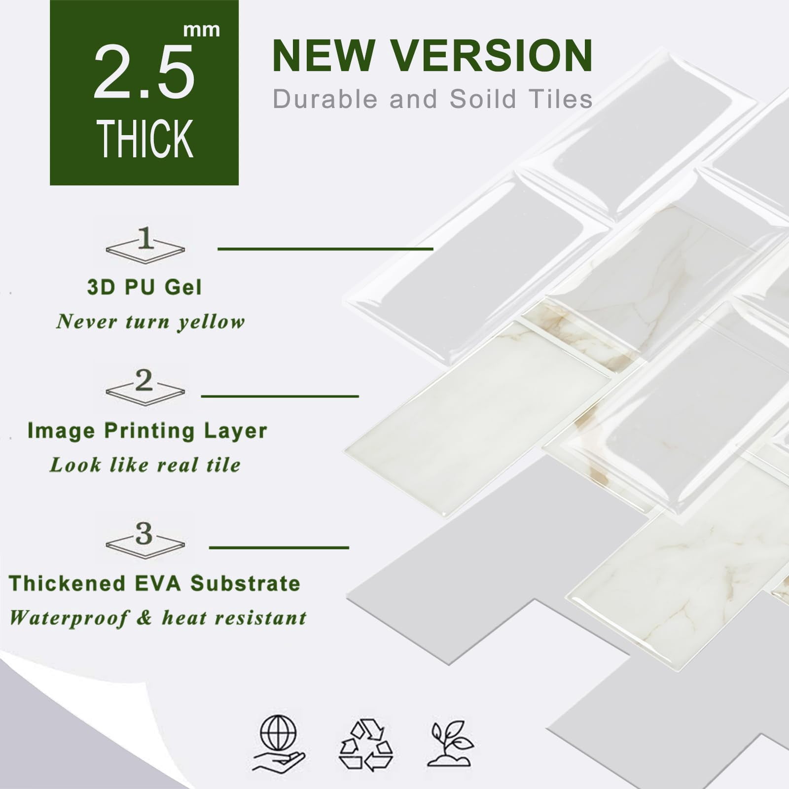 10-sheet Subway Tile Peel And Stick Backsplash  Self Adhesive Vinyl Wall Tiles On For Kitchen Bathroom(thicker Design)