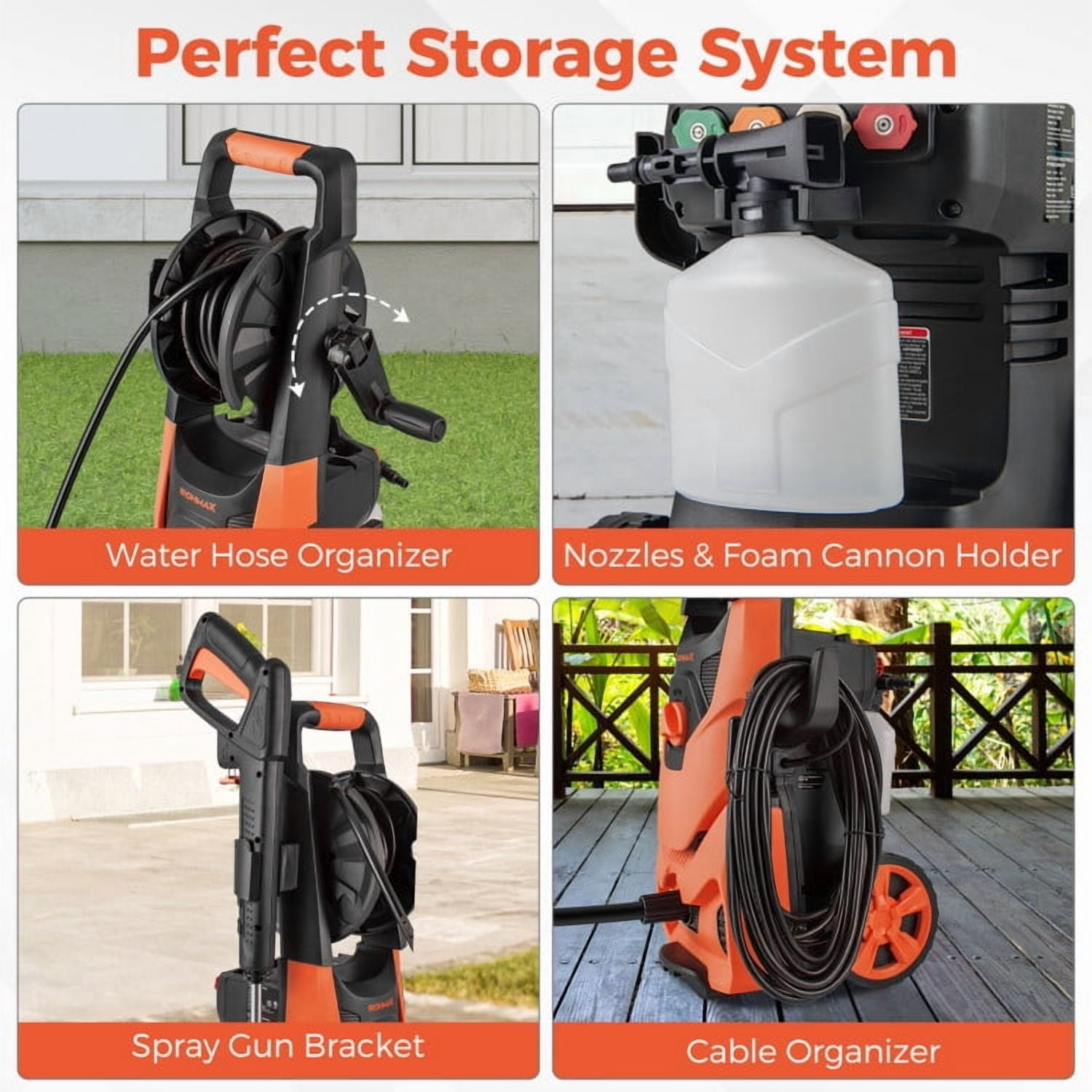 GVN 2150PSI Electric Pressure Washer 1.2GPM with 4 Quick Connect Nozzles and Foam Cannon-Orange