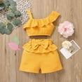 thumbnail image 3 of Vedolay Girl Shorts Tracksuit Girls Shorts Clothing Sets Kids Summer Fun Cute Clothes Birthday Party Outfit,Yellow 12-18 Months, 3 of 5