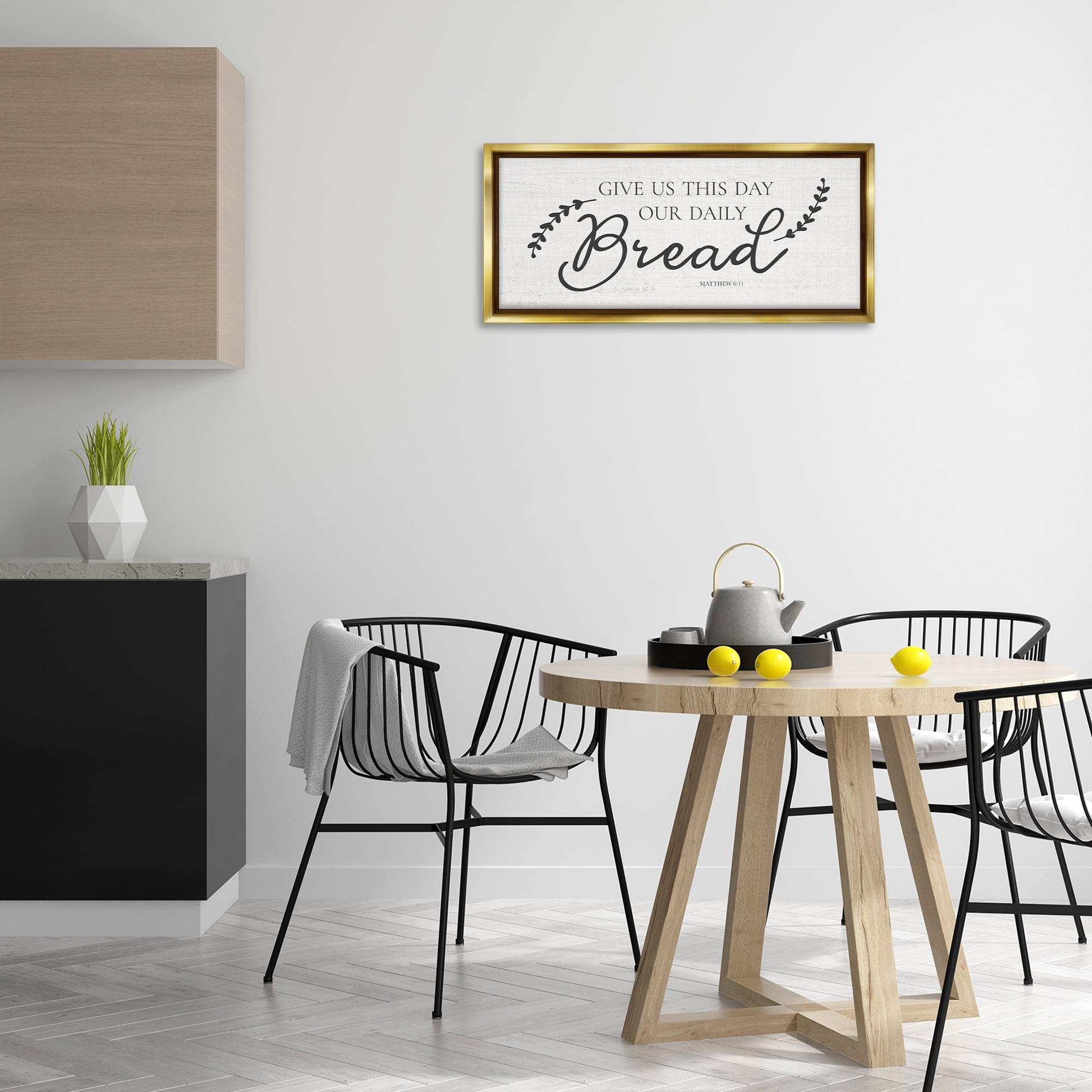 Stupell Industries Spiritual Daily Bread Proverb Religious & Spiritual Painting Gold Floater Framed Canvas Art Print Wall Art, 31 x 14