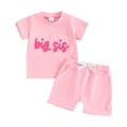 thumbnail image 4 of Xyant Big Sister Little Sister Matching Outfits Letter Print Short Sleeve Shirt Tops Shorts Set Summer Clothes for Toddler Kids (Red,12-18 Months）, 4 of 4