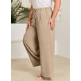 thumbnail image 5 of SHEWIN Womens Plus Size Pants Wide Leg Pants Palazzo Drawstring Elastic Waist Lounge Pants Spring Summer Lightweight with Pockets Khaki 4X, 5 of 11