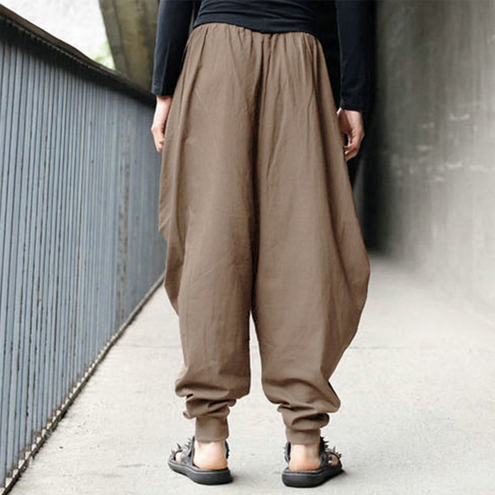 Fashion Men's Pants Harem Casual Baggy Hakama Linen Japanese