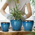thumbnail image 6 of 6/8/10 inch Ceramic Planters -Set of 3 with Drainage Hole & Saucer,Modern Round Pots for Indoor Plants for Succulents & Flowers Home Decor Accent Blue Glaze, 6 of 8
