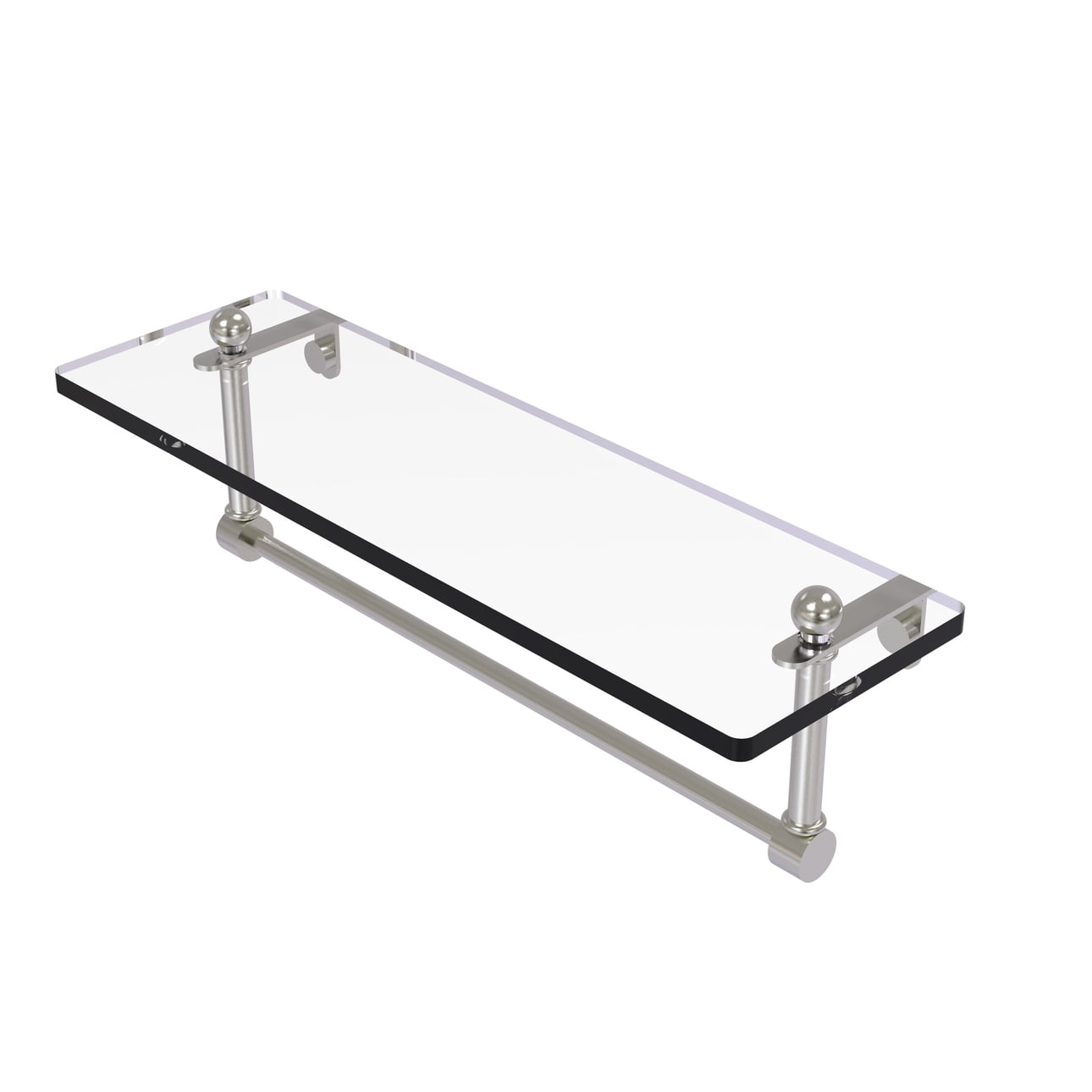 16in Glass Vanity Shelf with Integrated Towel Bar in Satin Nickel