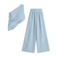 thumbnail image 6 of SZJXBUY Ladies 2 Piece Pants Sets Dressy Baggy Casual Off Shoulder Sleeveless Wide-Leg Pants Set Elegant Beach Outfit Light Blue,XL, 6 of 7