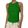 thumbnail image 2 of Women Sleeveless Ribbed Knit Tank Top Crew Neck Fitted Basic Casual Stretchy Pullover Shirt Lightweight Summer Wear Green M, 2 of 5