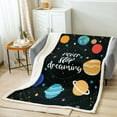 thumbnail image 2 of Solar System Throw Blanket Outer Space Blanket,Cute Cartoon Space Planet Print Fleece Blanket for Teens Universe Themed Decor Fuzzy Blanket Galaxy Starry Sky Sherpa Blanket 90"x90", 2 of 6
