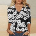 thumbnail image 2 of BangWanChi Womens Summer Tops 3/4 Sleeve Women's Fashion Casual Print V-neck 3/4 Sleeve Top Long Sleeved V-neck Top/Shirt, 2 of 5