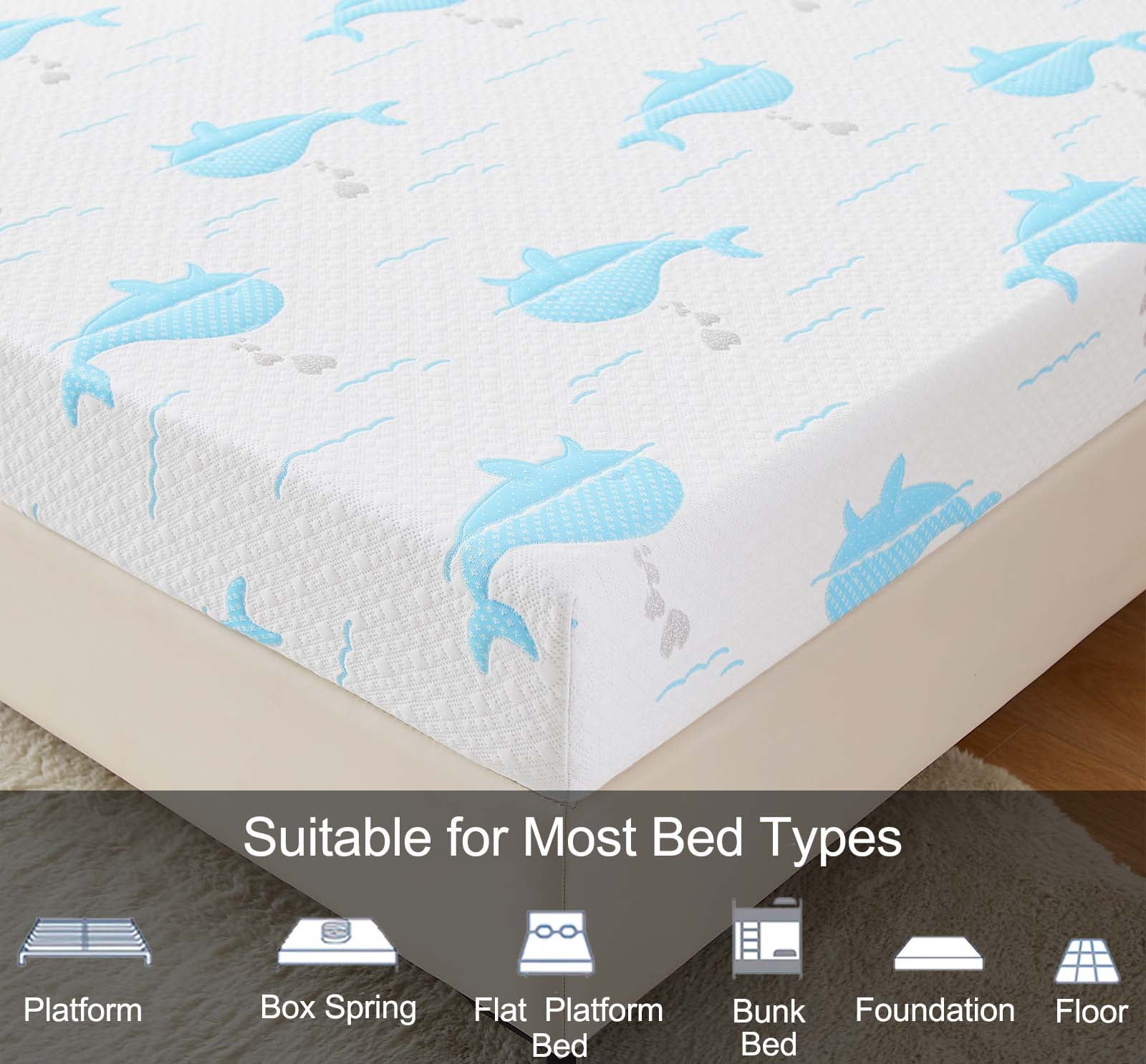 BMMB Whale 6" Pressure Relief Twin Medium Firm Topper Memory Foam Mattress
