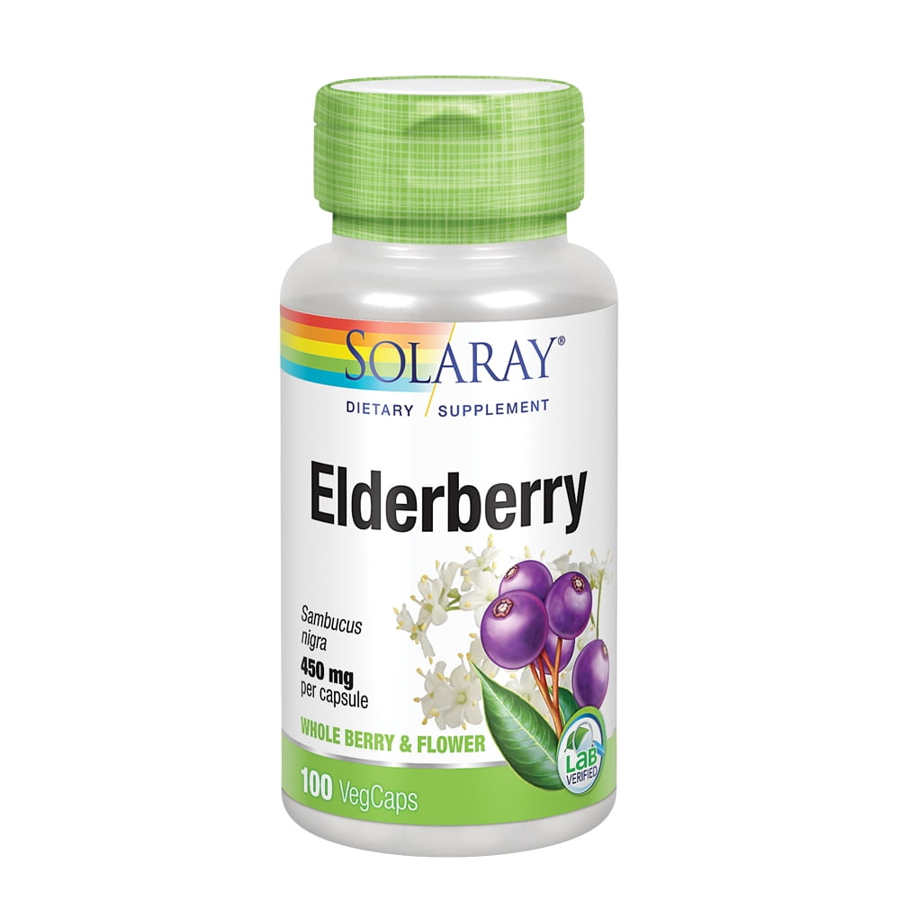 Solaray Elderberry Berry & Flower 450mg | Support for General Wellbeing During Cold Months | With Flavonoids & Phenolic Compounds | Non-GMO | 100ct
