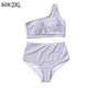 thumbnail image 2 of Traje de baño de un solo hombro para mujer, tankini, conjunto de bikini de cintura alta, traje de baño de 2 piezas con efecto push up, a rayas, 2 of 7