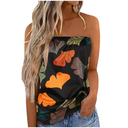 

Short Sleeve Womens Tops Clearance Summer Blousees for Women 2023 Women s Casual Print Sleeveless Tube Top T-Shirt Blouse Tops Summer Blousees for Women 2023 Orange XXL