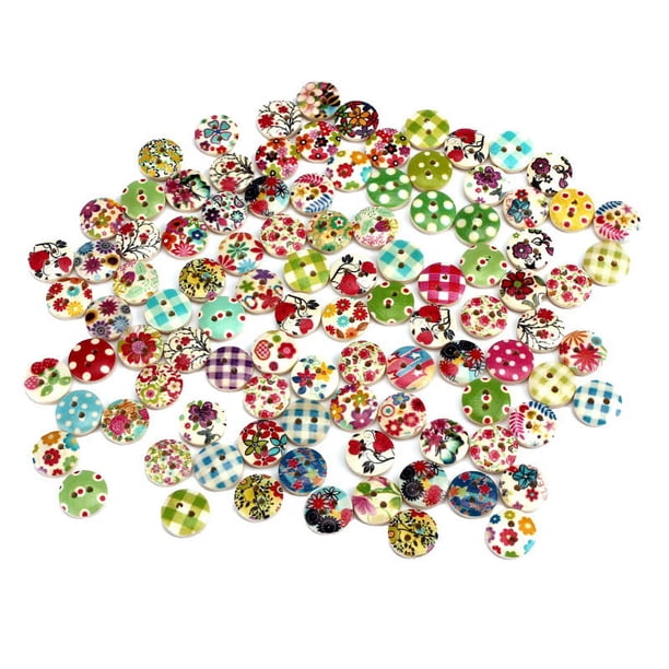 100 PCS Botón infantil de patrón multicolor impreso, 15 mm