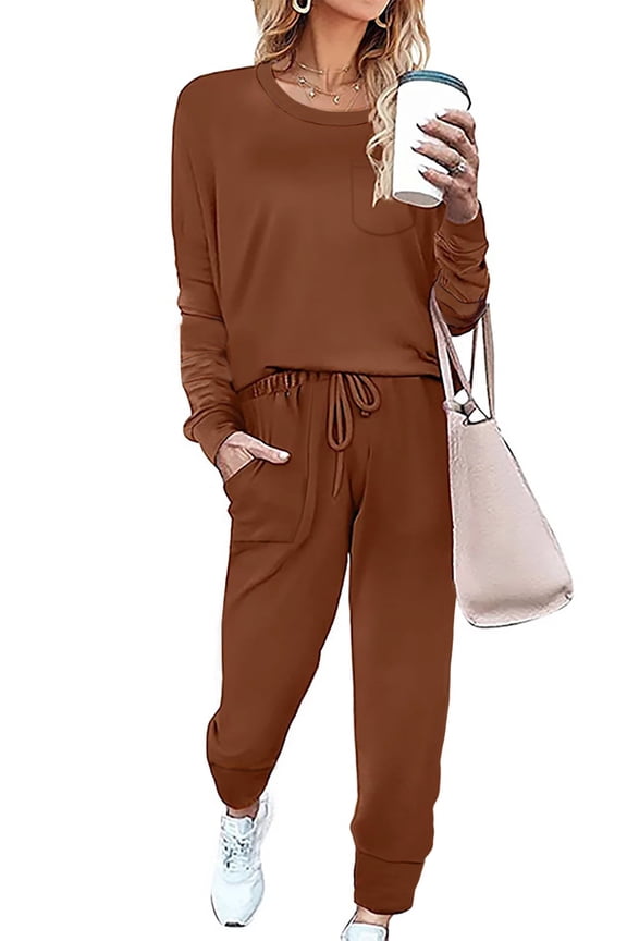Sweatsuit Sets for Women 2 Piece Lounge Set Loose Jogger Sets Fall Outfits Sets Solid Tracksuits with Pockets