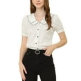 thumbnail image 5 of MODA NOVA Junior's Polka Dots Peter Pan Collar Puff Short Sleeve Summer Shirt, 5 of 6
