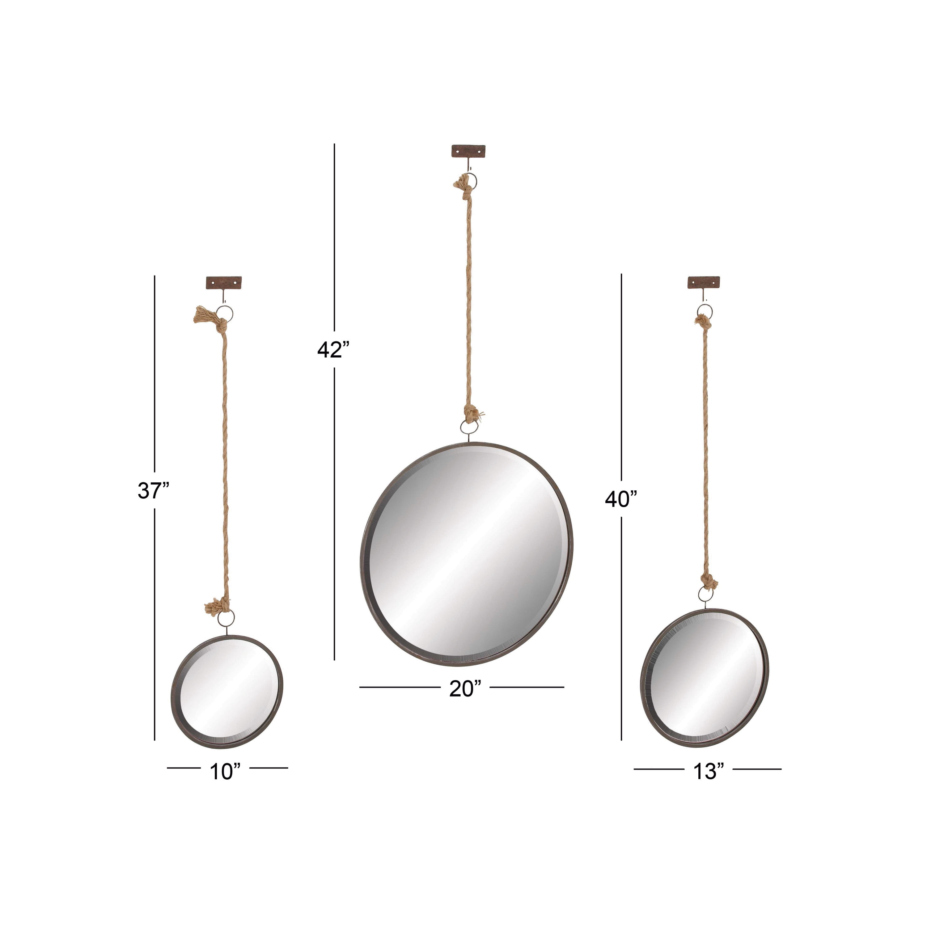 DecMode 20", 13", 10"W Dark Gray Hanging Wall Mirror, Set of 3