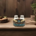 thumbnail image 7 of Southwestern Salt & Pepper Shakers Set w/Holder - Faux Horn & Tooled Leather (Rustic, Cabin, Lodge) - Decorative Western Salt & Pepper Shakers Holder Set - Spice Up Your Kitchen, 7 of 7