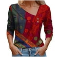 thumbnail image 2 of WXLWZYWL Fall Tops for Women Long Sleeve Collared V Neck Womens Button Down Color Block Blouse Casual Loose Fall Clothes, 2 of 5