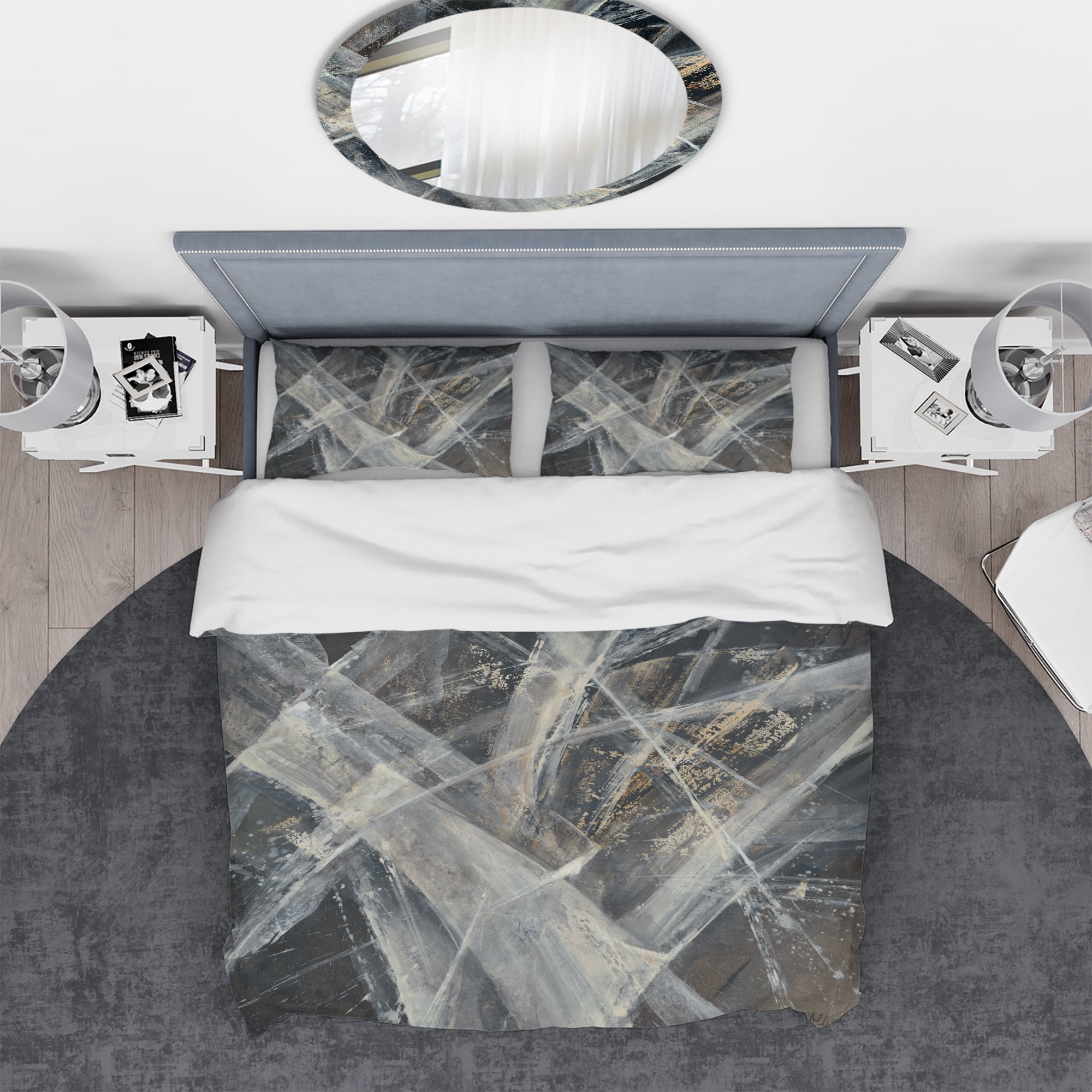 Designart 'Abstract Glacial Black and White Painting' Geometric Duvet Cover Set